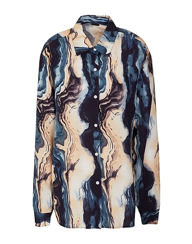 8 by YOOX Patterned shirts & blouses PRINTED VISCOSE RELAXED SHIRT Beige 100% Viscose