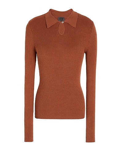 8 by YOOX Jumper KNIT DROP CUT-OUT TOP Tan 80% Viscose, 20% Recycled polyamide