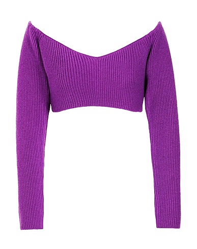 8 by YOOX Off-the-shoulder top KNIT CROP TOP Mauve 100% Merino Wool