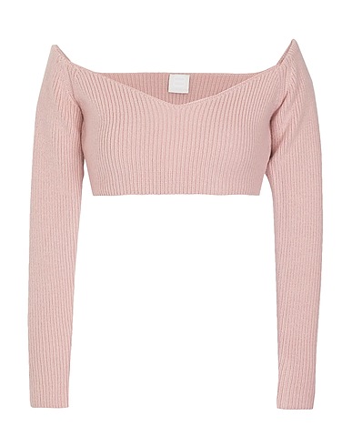 8 by YOOX KNIT CROP TOP Light pink 100% Merino Wool