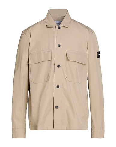 CALVIN KLEIN Solid colour shirt Khaki 71% Cotton, 29% Nylon
