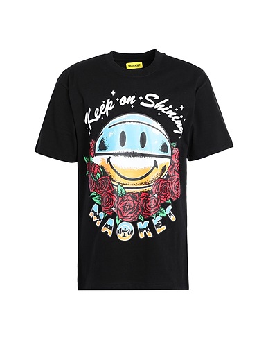 MARKET Basic T-Shirt SMILEY KEEP ON SHINING T-SHIRT
 Schwarz 100% Baumwolle