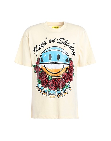 MARKET Basic T-Shirt SMILEY KEEP ON SHINING T-SHIRT
 Ivory 100% Cotton