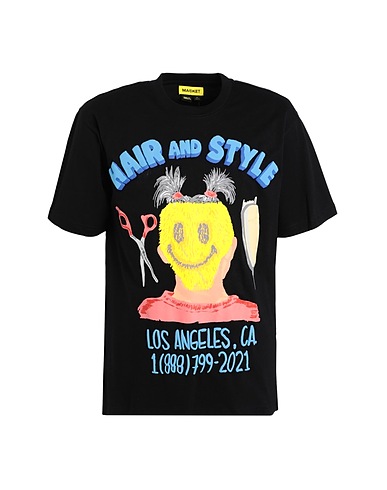 MARKET Basic T-shirt SMILEY BARBERSHOP T-SHIRT
 Black 100% Cotton