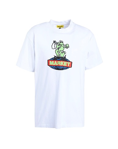 MARKET Basic T-Shirt GONE CAMPING T-SHIRT
 Weiß 100% Baumwolle