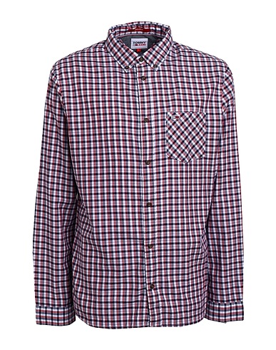 TOMMY JEANS Camisa de cuadros Blanco 99% Algodón, 1% Elastán