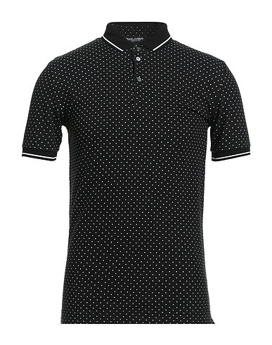 DOLCE&GABBANA Polo shirt Black 100% Cotton, Bovine leather