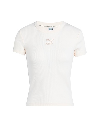 PUMA Basic T-Shirt 535689-01		Classics Ribbed Slim Tee
 Ivory 58% Cotton, 39% Polyester, 3% Elastane