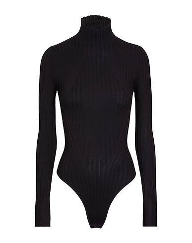 8 by YOOX Cuello alto KNIT MOCK-NECK BODYSUIT W/ OPEN BACK
 Negro 82% Viscosa, 16% Poliamida reciclado, 2% Elastán