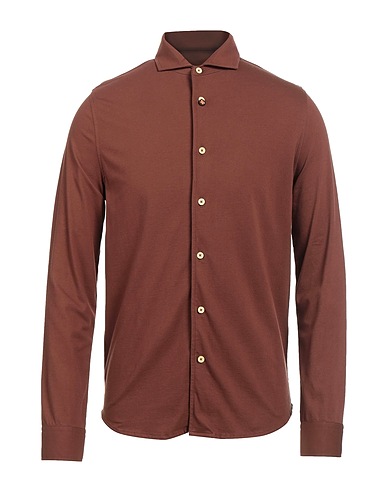 HERITAGE Solid color shirt Brown 95% Cotton, 5% Elastane