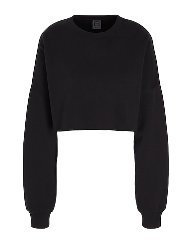 8 by YOOX Sweatshirt ORGANIC COTTON CREW-NECK CROPPED RAW HEM SWEATSHIRT Black 100% Organic cotton