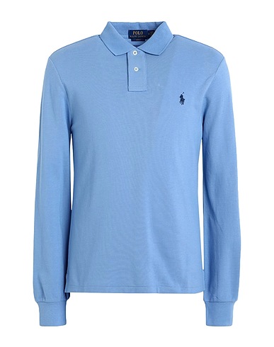 POLO RALPH LAUREN Polo shirt SLIM FIT MESH LONG-SLEEVE POLO SHIRT
 Light blue 100% Cotton