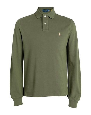 POLO RALPH LAUREN Polo shirt SLIM FIT MESH LONG-SLEEVE POLO SHIRT
 Military green 100% Cotton
