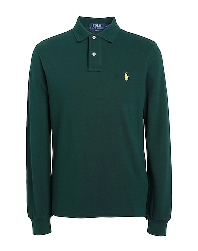 POLO RALPH LAUREN Polo shirt SLIM FIT MESH LONG-SLEEVE POLO SHIRT
 Dark green 100% Cotton