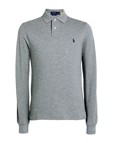 POLO RALPH LAUREN Polo shirt SLIM FIT MESH LONG-SLEEVE POLO SHIRT
 Grey 100% Cotton