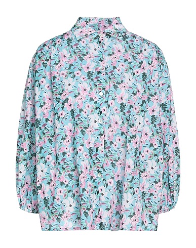 HAVEONE Floral shirts & blouses Sky blue 100% Cotton