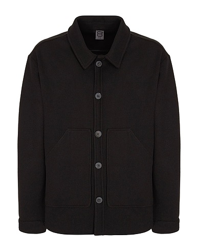 8 by YOOX Solid color shirt OVERSHIRT JACKET
 Black 100% Polyester