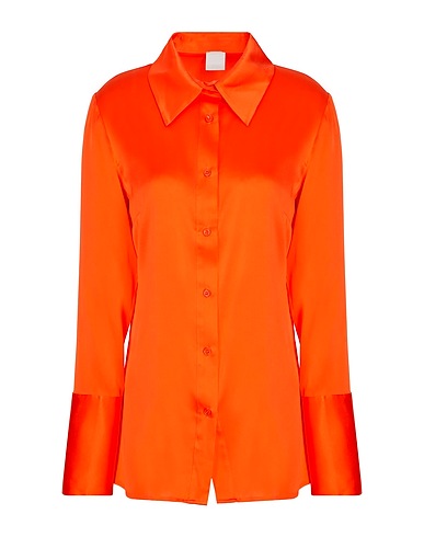 8 by YOOX Camisas y blusas lisas STRETCH SILK-SATIN SHIRT Naranja 95% Seda, 5% Elastán