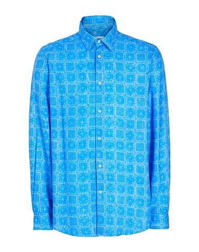8 by YOOX Patterned shirt REGULAR FIT SHIRT Azure 100% Viscose