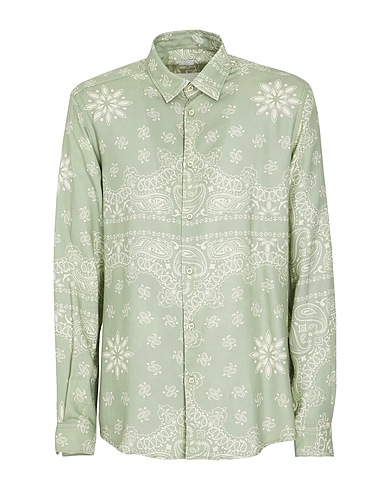 8 by YOOX Patterned shirt REGULAR FIT PRINTED SHIRT Sage green 100% Viscose