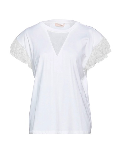 TWINSET T-shirt Ivory 100% Cotton, Elastane, Polyamide, Polyester