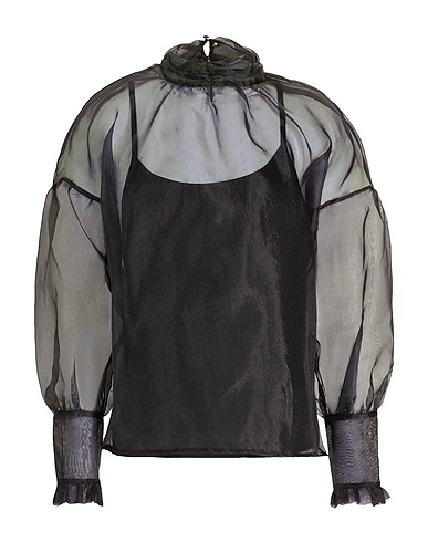 8 by YOOX 탑 ORGANZA PUFF-SLEEVE BLOUSE W/ CAMISOLE
 블랙 100% 폴리에스테르