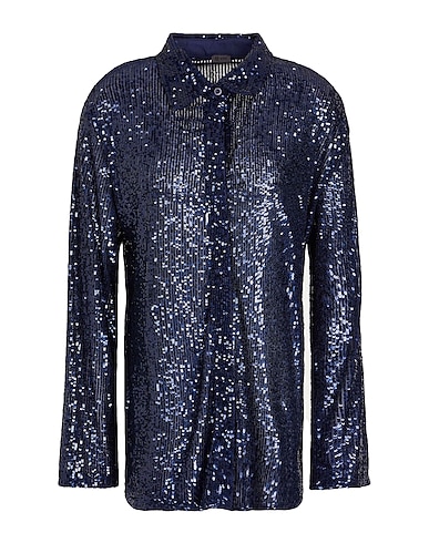 8 by YOOX Solid color shirts & blouses SEQUIN SHIRT
 Midnight blue 93% Polyester, 7% Elastane