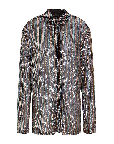 8 by YOOX Striped shirt STRIPED SEQUIN SHIRT
 Black 97% Polyester, 3% Elastane