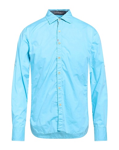 ROBERT GRAHAM Solid colour shirt Azure 100% Cotton