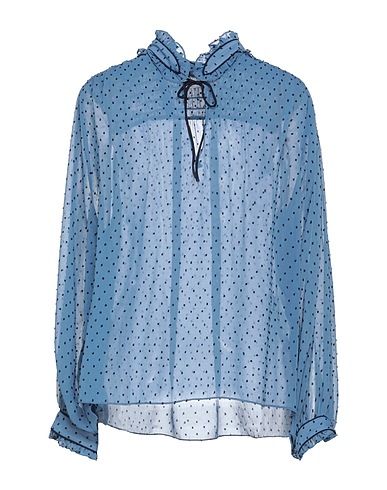 SANDRO Top Pastel blue 100% Polyester, Mother-of-pearl