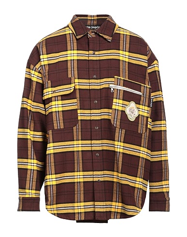 PALM ANGELS Checked shirt Brown 100% Cotton, Polyester