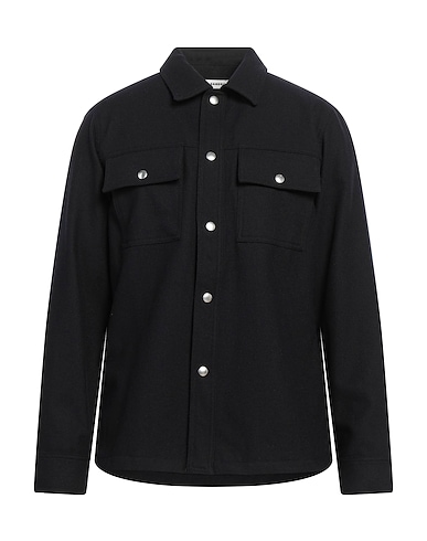SANDRO Solid color shirt Midnight blue 60% Wool, 40% Polyester, Brass