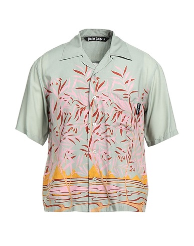 PALM ANGELS Patterned shirt Sage green 100% Viscose, Polyester