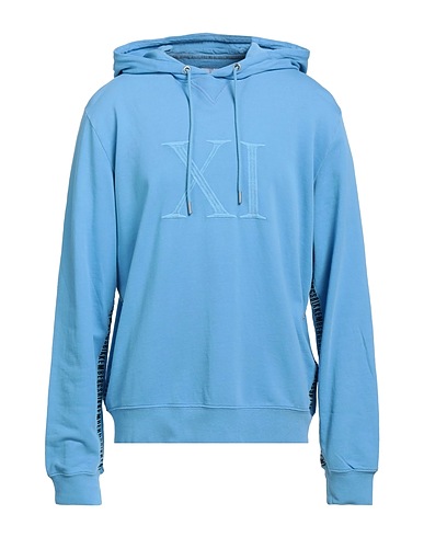 BIKKEMBERGS Hooded track jacket  Sky blue 100% Cotton, Elastane