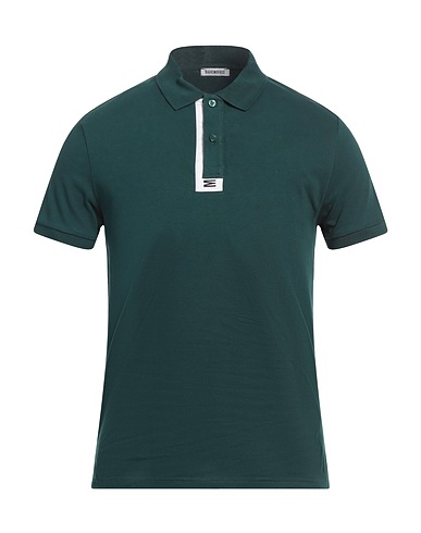 BIKKEMBERGS Polo shirt Dark green 96% Cotton, 4% Elastane, Polyester
