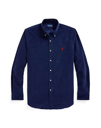 POLO RALPH LAUREN Solid color shirt CUSTOM FIT CORDUROY SHIRT
 Midnight blue 100% Cotton