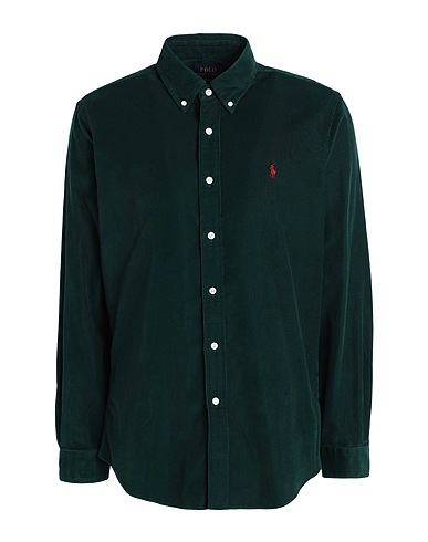 POLO RALPH LAUREN Solid color shirt CUSTOM FIT CORDUROY SHIRT
 Dark green 100% Cotton
