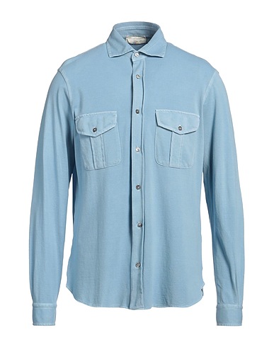 FILIPPO DE LAURENTIIS Solid colour shirt Light blue 100% Cotton
