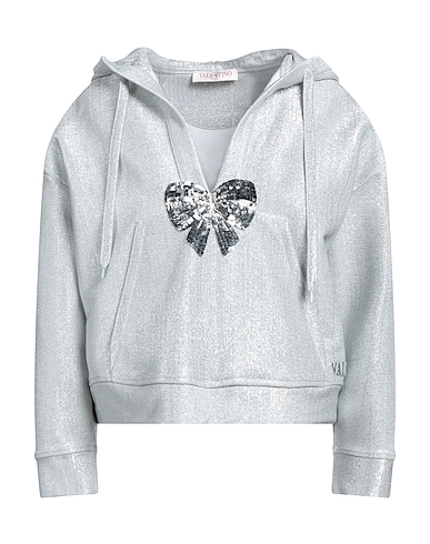 VALENTINO GARAVANI Hooded sweatshirt Silver 60% Cotton, 32% Polyamide, 8% Metallic fiber, Polyester, Silk