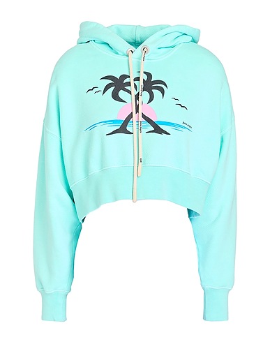 PALM ANGELS Hooded sweatshirt Turquoise 100% Cotton, Elastane
