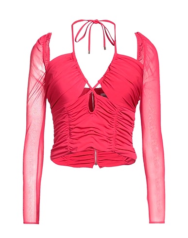 SELF-PORTRAIT Off-the-shoulder top Fuchsia 85% Polyester, 15% Elastane