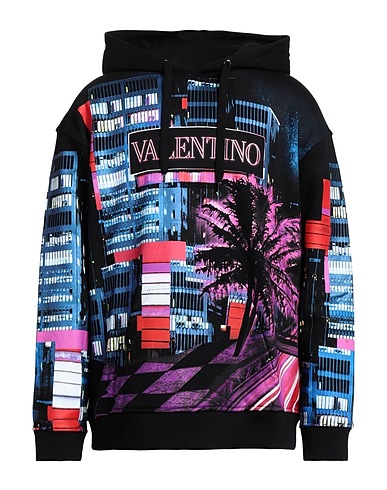 VALENTINO GARAVANI Hooded track jacket  Black 100% Cotton, Elastane