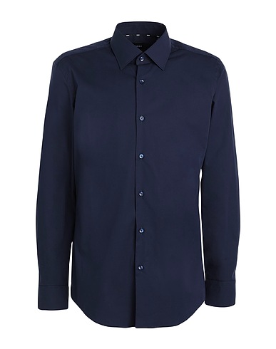 BOSS Solid color shirt Midnight blue 96% Cotton, 4% Elastane