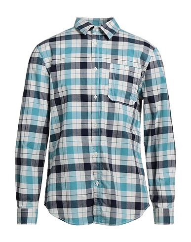 GUESS Checked shirt Turquoise 97% Cotton, 3% Elastane