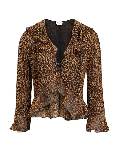 SAINT LAURENT Patterned shirts & blouses Khaki 100% Wool, Silk