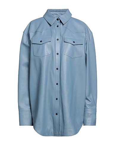 THE MANNEI Solid colour shirts & blouses Light blue 100% Leather