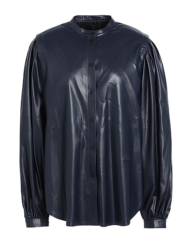 KARL LAGERFELD Solid colour shirts & blouses FAUX LEATHER SHIRT
 Midnight blue 100% Polyester, Polyurethane coated