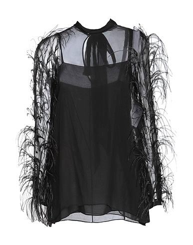 VALENTINO GARAVANI Silk top Black 100% Silk, Ostrich feathers