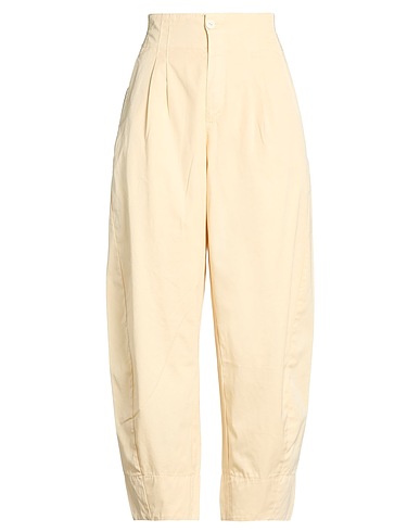 EUROPEAN CULTURE Casual pants Pastel yellow 99% Cotton, 1% Elastane