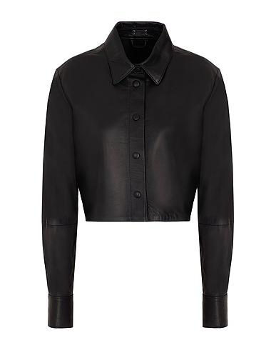 8 by YOOX Solid color shirts & blouses LEATHER L/SLEEVE CROP OVERSHIRT
 Black 100% Lambskin